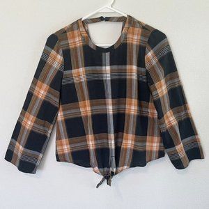 Madewell Womens Top Long Sleeve Yellow Plaid Tie Front Key Hole Size S - K3807